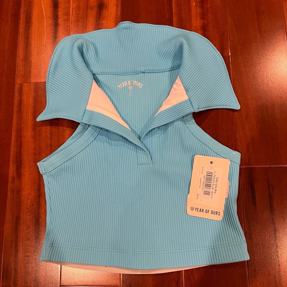 Year of Ours Gabriella Bra Active Crop Top Pisces Light Blue Size Small New NWT